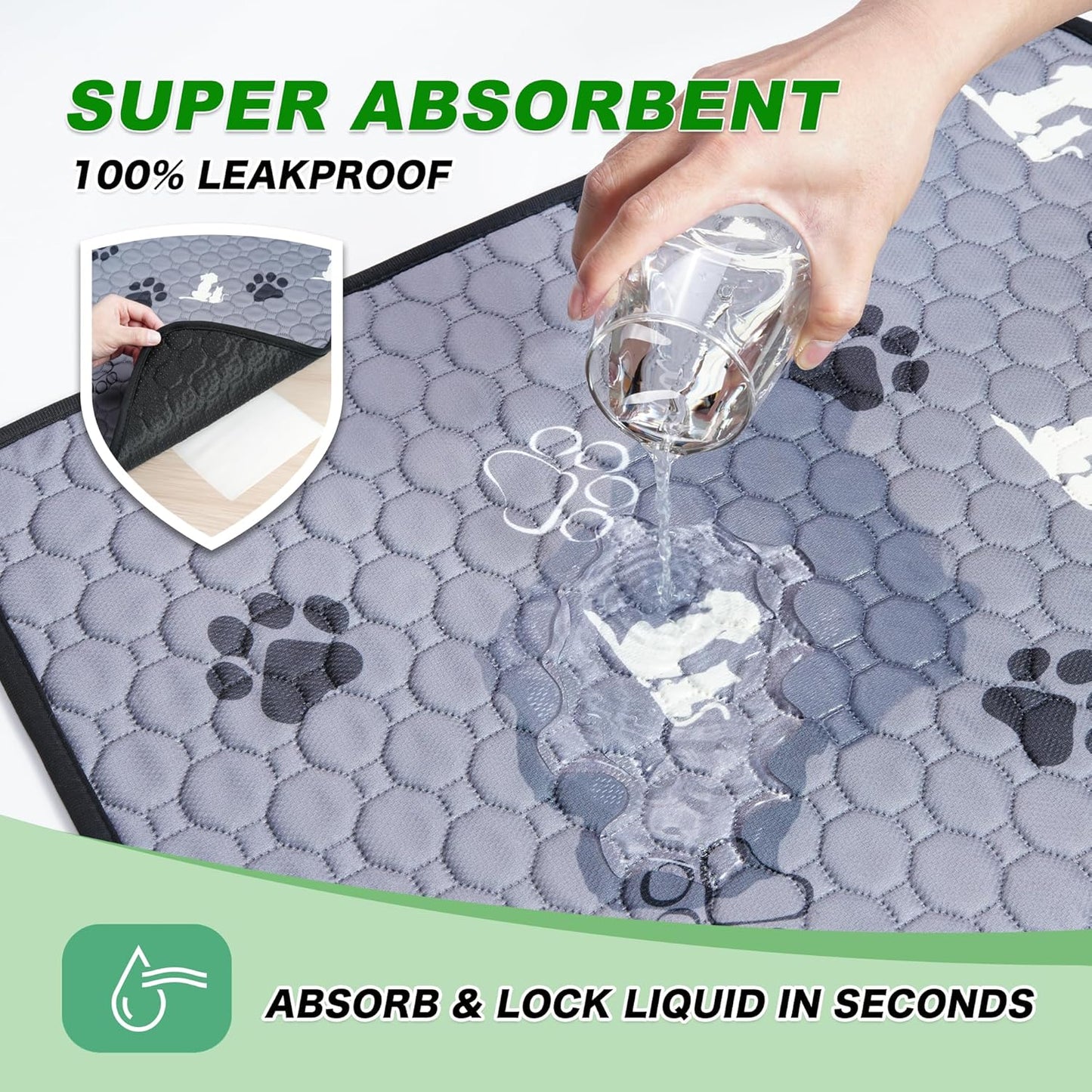 Washable Pee Pads for Dogs, Extra Large Dog Mat, Absorbent Reusable Training Dog Pads Pet Puppy Pads, Non-Slip Potty Pads for Whelping, Playpen, Crate, Bed, Grey 65"x48"