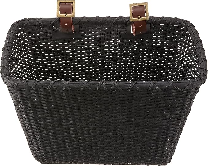 Retrospec Bicycles Cane Woven Rectangular Toto Basket with Authentic Leather Straps and Brass Buckles