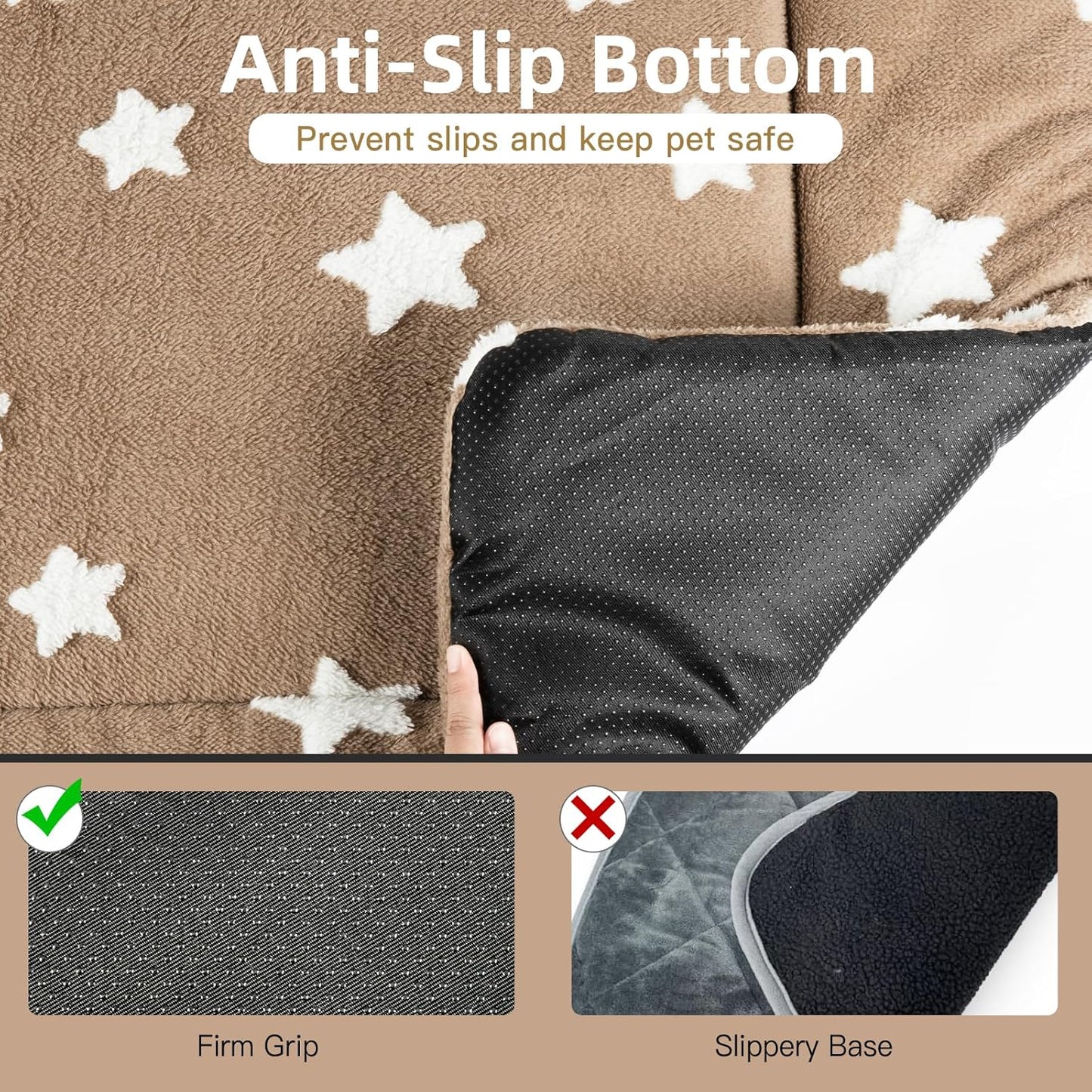 Mora Pets Cat Bed for Indoor Cats Washable Dog Crate Pad Cute Star Dog Bed Mat for Small Dogs Pet Kennel Pad for Cage Soft Flat Puppy Kitten Cushion for Sleeping Anti-Slip Brown 22 x 13