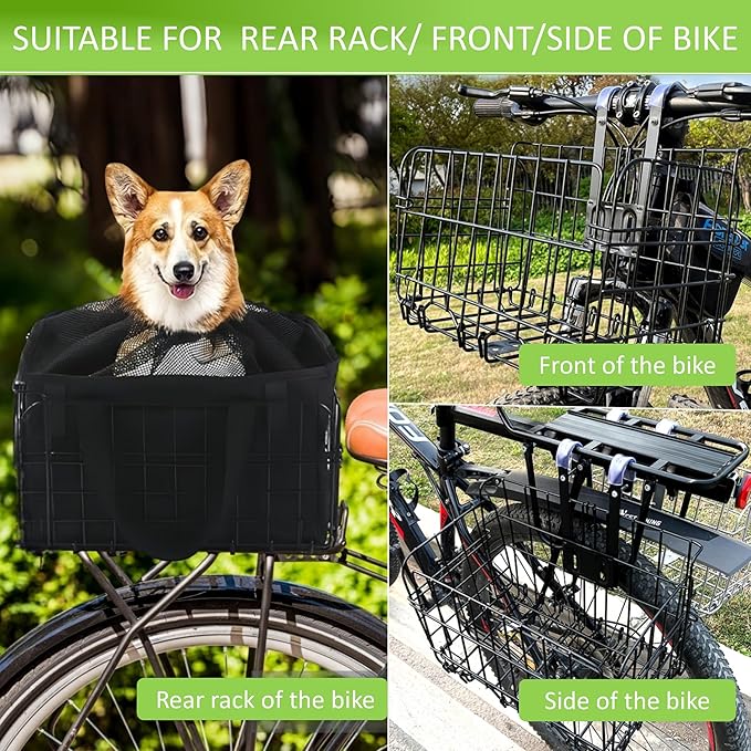 Large Dog Bike Basket with Removable Liner Bag, Portable Rear Bike Basket Carrier for Travel, Waterproof Bike Storage Suit for Front/Rear/Side of Bicycle, Ebike Accessoriest for Pets, Fruit & Grocery