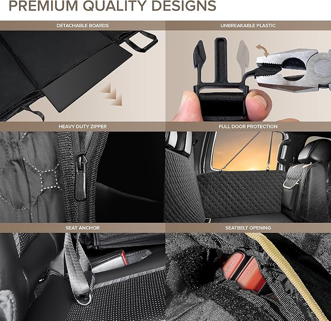 XL Truck Back Seat Extender for Dogs, Hard Bottom Dog Car Seat Cover for Back Seat, Heavy Duty Dog Hammock for Aggressive Chewers, Waterproof Pet Seat Covers for Trucks, F150, Ram1500, Large SUV