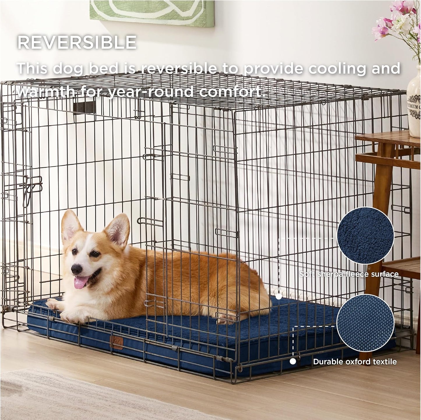 Bedsure Large Dog Bed for Crate - Orthopedic Flat Pet Beds with Removable Washable Cover, Egg Crate Foam Crate Mat, Suitable for Pet Up to 50 lbs