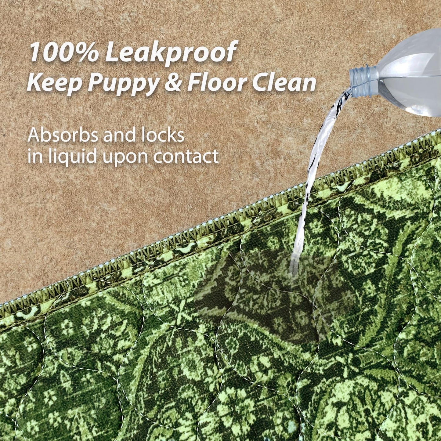 nunubaby Washable Pee Pads for Dogs, Stylish, Non-Slip and Leak-Proof Pee Pads. Reusable Potty Pads for Dogs for Crates and Floors.(Green/Multi, 31" x36")