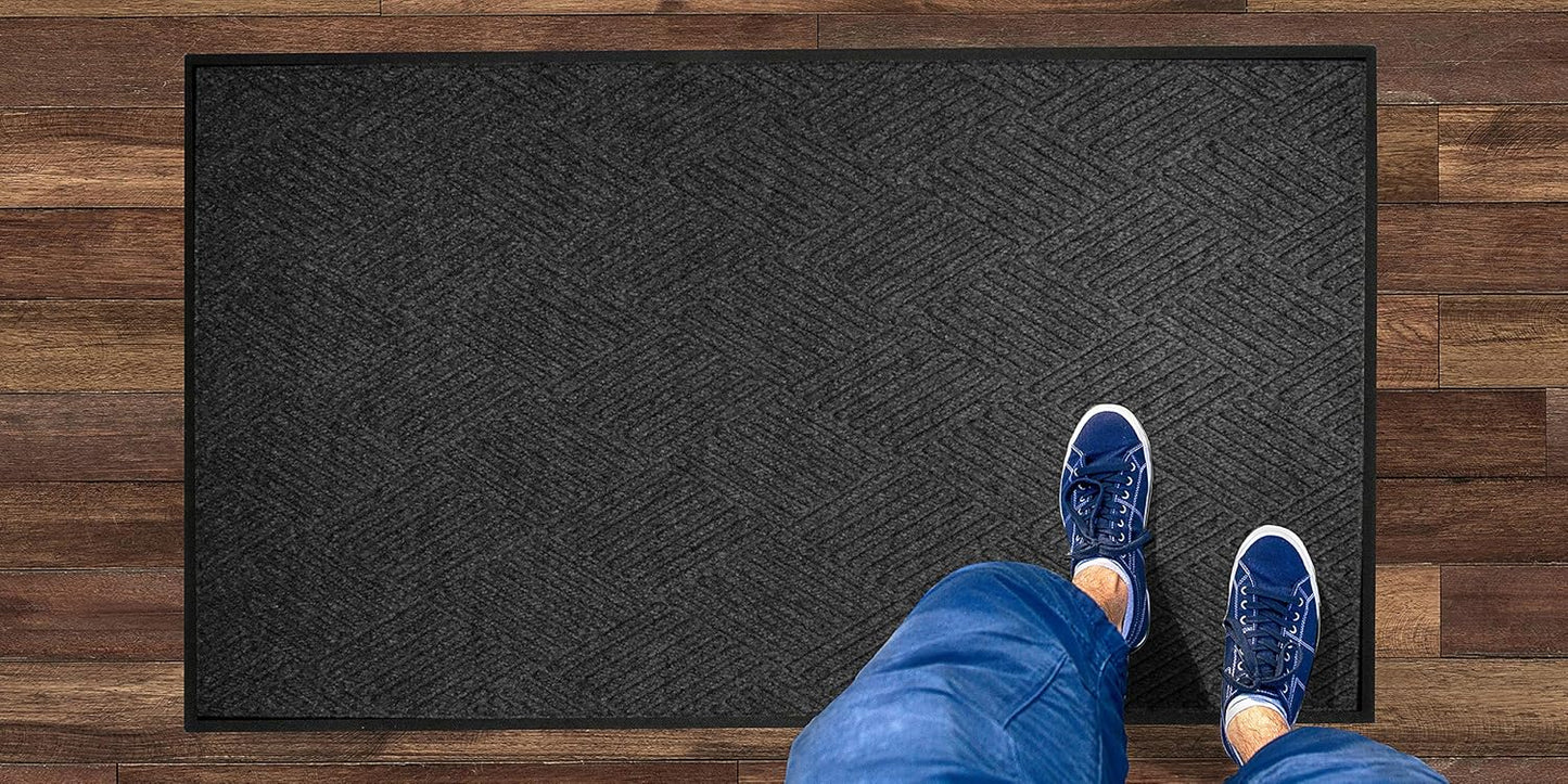 M+A Matting WaterHog Diamond | Commercial-Grade Entrance Mat with Rubber Border – Indoor/Outdoor, Quick Drying, Stain Resistant Door Mat (Charcoal, 3' x 6')