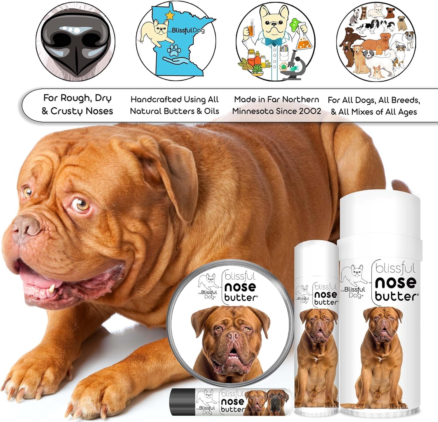 The Blissful Dog Dogue De Bordeaux Unscented Nose Butter, 2.25-Ounce Tube