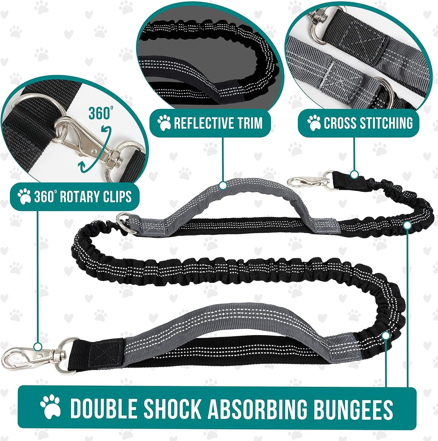 PetAmi Hands Free Dog Leash, Dog Running Leash Belt for Walking Jogging, Dog Waist Zipper Pouch Fanny Pack with Poop Bag Dispenser, Dual Padded Handle Bungee Leash for Small Medium Large Dogs, Single