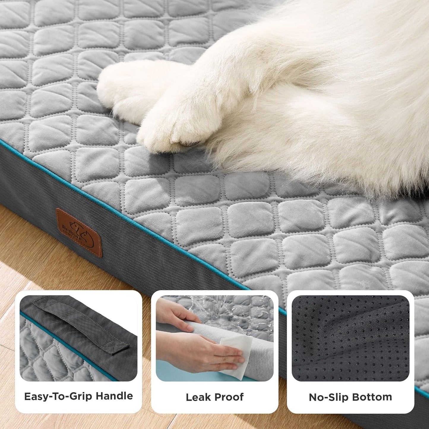 Bedsure Orthopedic Dog Bed for Extra Large Dogs and Crate - Thick Memory Foam Pet Mattress with Removable Washable Cover and Egg Crate Foam, Suitable for Pet Up to 100 lbs, XL 41x29x4 Inches, Grey