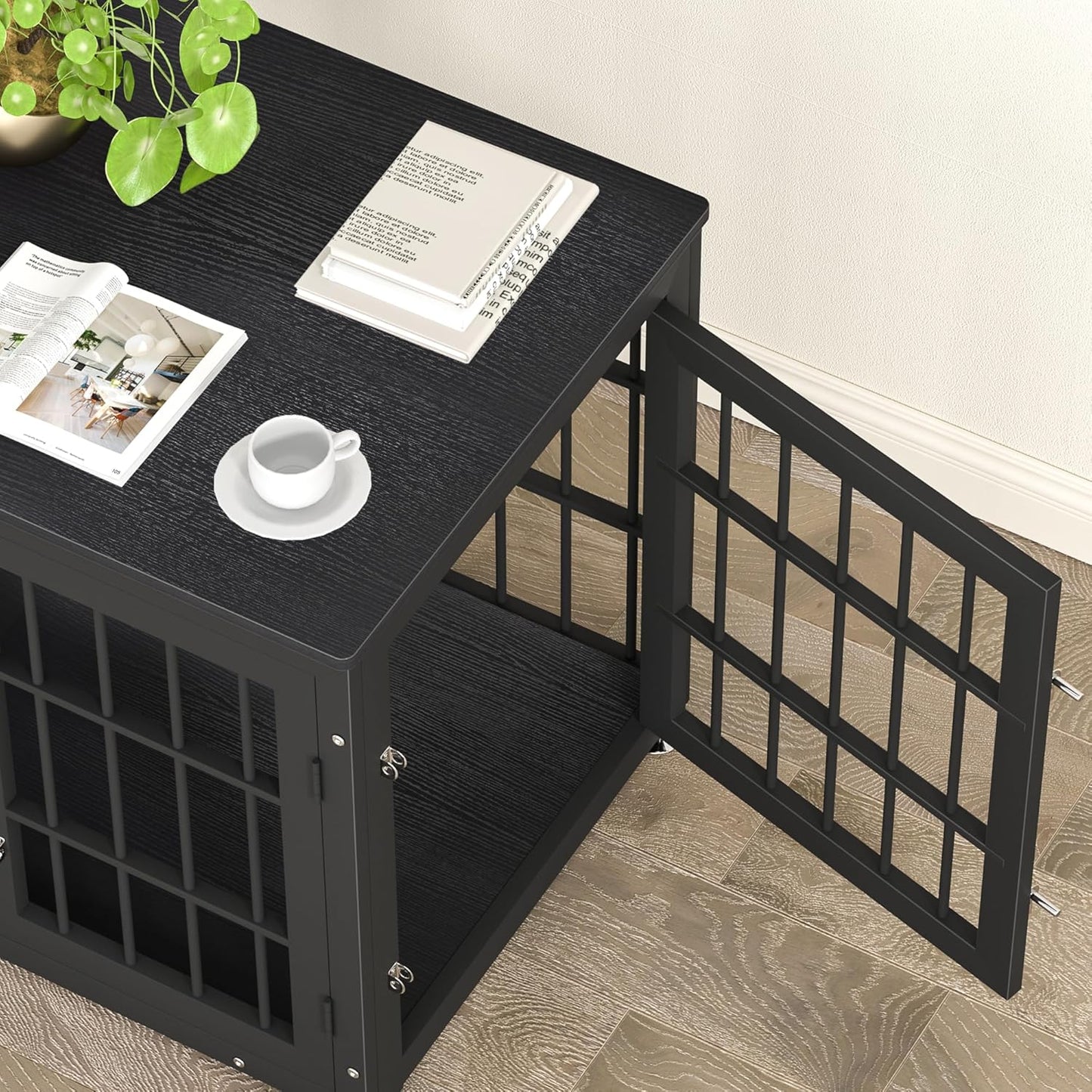 32 Inch Heavy Duty Dog Crate Furniture for Medium and Small Dogs, Decorative Pet House End Table, Wooden Cage Kennel Furniture Indoor, Black