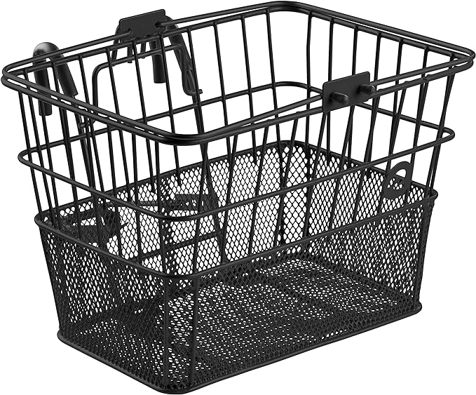 Retrospec Apollo Detachable Front Bike Basket Steel Half-Mesh with Integrated Detachable Hooks and Built-In Handle, Easy Assembly and Portability for Bicycles