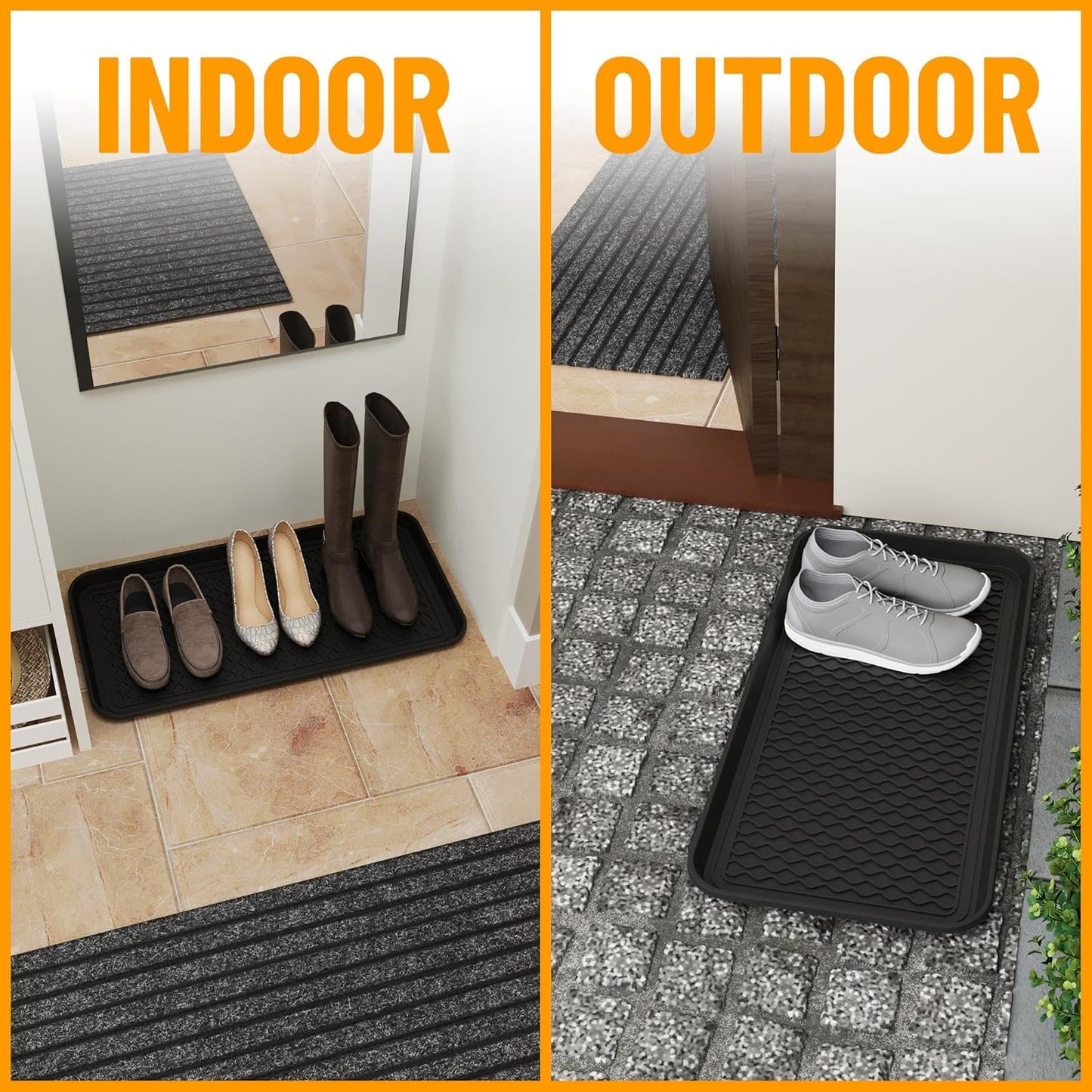 Ottomanson 15” x 30” Multi-Purpose Boot Tray - Waterproof Mat for Shoes, Pet Food, Litter Box, Painting & Planting - 1.2” Raised Edge for Spill Protection
