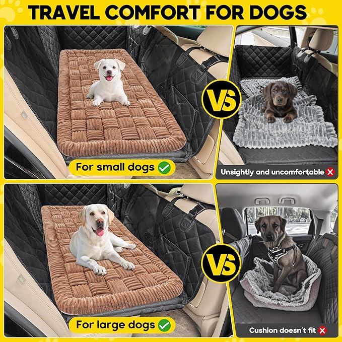 Dog Car Bed Mat, Non-Slip Backseat Extender Pet Blanket, Plaid Dog Bed for SUVs, Sedans & Trucks, Chew-Resistant Travel Pad for Dogs, Easy Clean & Scratch-Proof & Comfort (50"x24.6") Brown