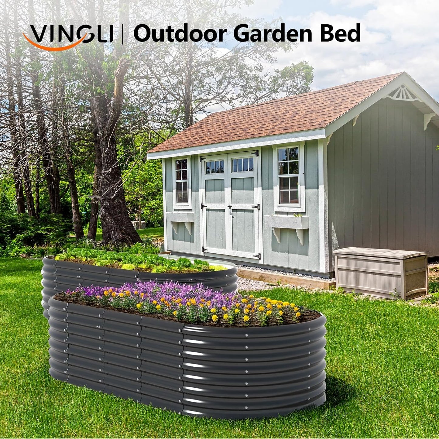 VINGLI Galvanized Raised Garden Beds Outdoor, 6x3x2 Ft, 8x4x2 Ft Lager Metal Planter Raised Beds for Planting Vegetables Flowers Herb (8 * 4 * 2（Oval）)
