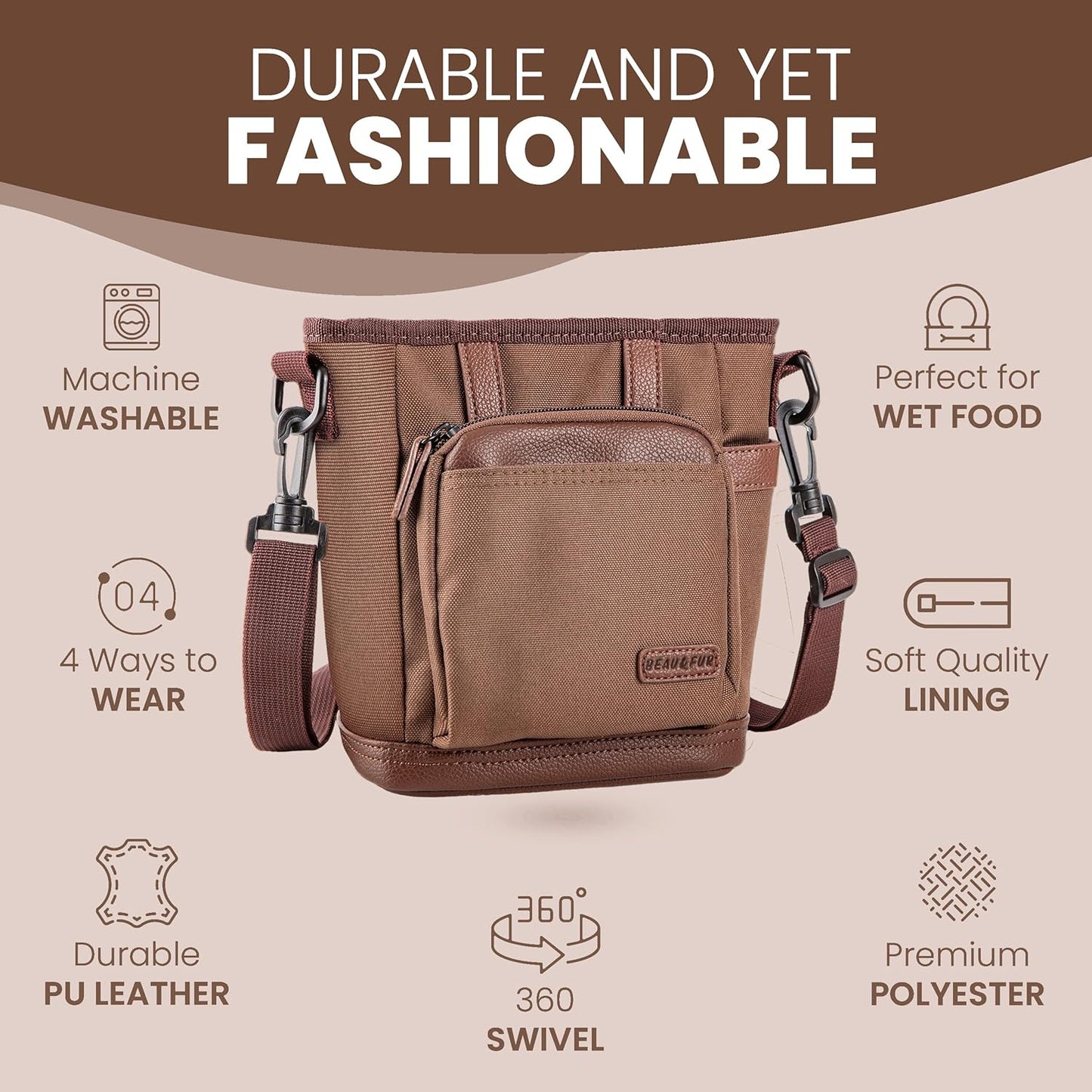 BEAU&FUR Dog Treat Pouch with Clicker for Training - Hands-Free Dog Treat Bag with Magnetic Closure, Built-in Poop Bag Holder Pocket