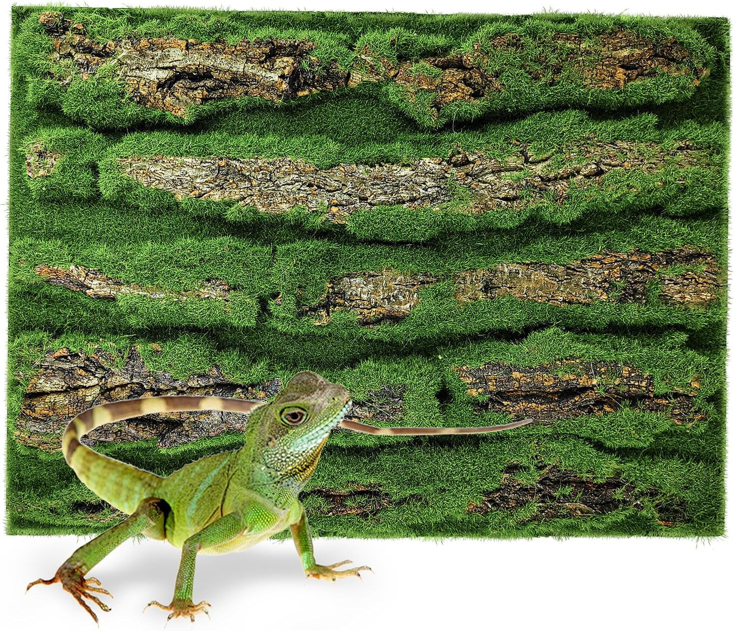 15.75x11.81in Reptile Terrarium Cork Background,Bearded Dragon Tank Bark Backdrop Wall Decor with Artificial Moss for Gecko Lizard Tortoise Frog Chameleon(1Pcs)