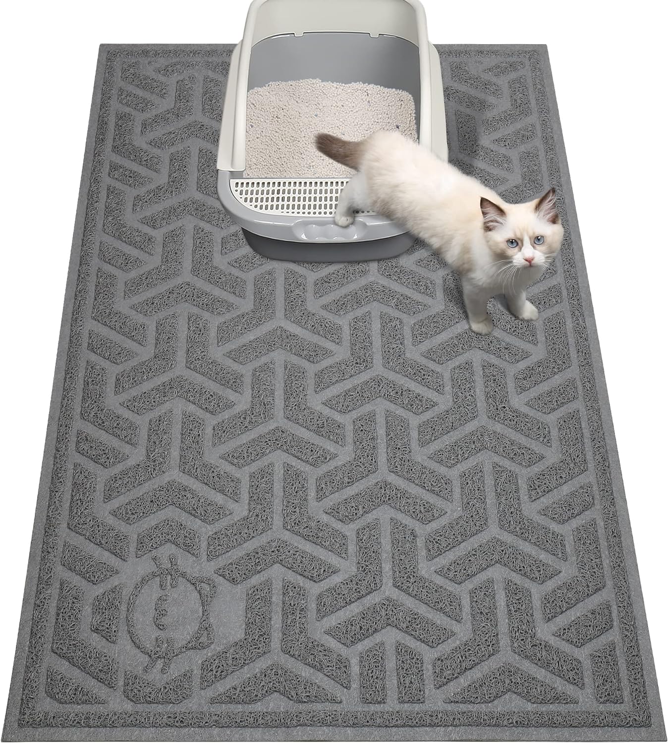 UPSKY Cat Litter Mat, Litter Trapping Mat Soft on Kitty Paws, Large Litter Box Mat 35" x 24" Scatter Control for Cat Litter, Waterproof and Extra Large Litter Box Carpet