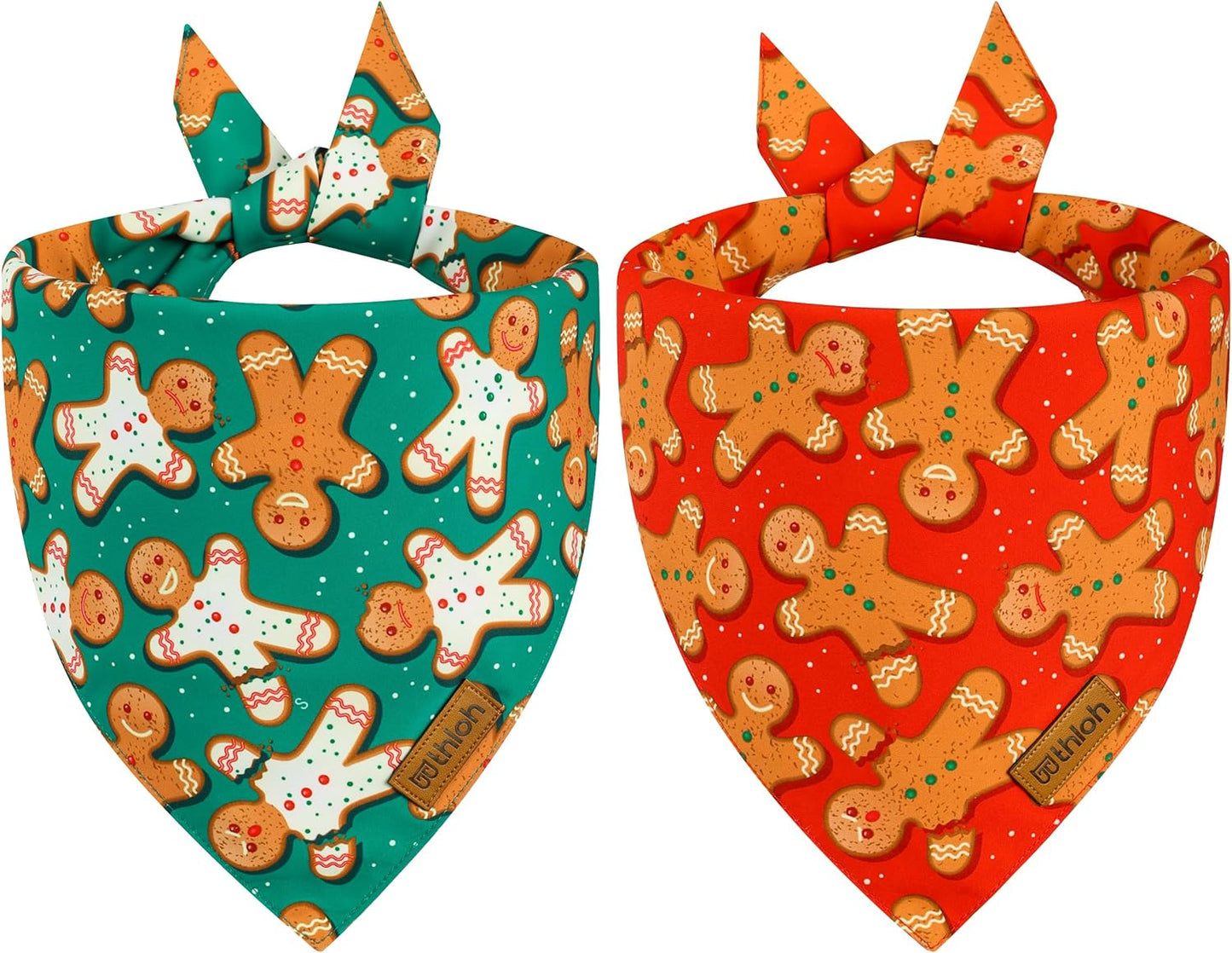 Christmas Dog Bandanas - 2 Pack Reversible Gingerbread Man Dog Scarf for Boy & Girl, Premium Durable Fabric, Festival Dog Bib, Holiday Bandana for Large & Extra Large Dogs (X-Large)