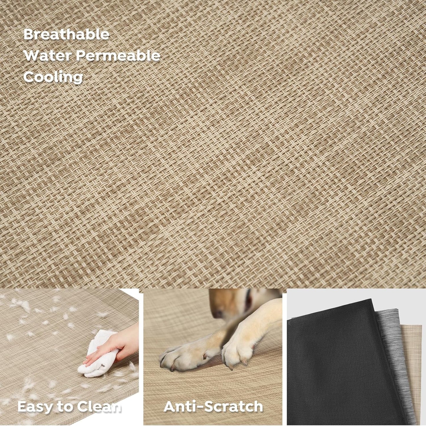 Veehoo Portable Elevated Dog Cot, 59" x 37" Extra Large Raised Cot for Large Dogs, With Breathable Mesh & Non-Slip Feet, Suitable for Outdoors & Camping, Beige & Coffee